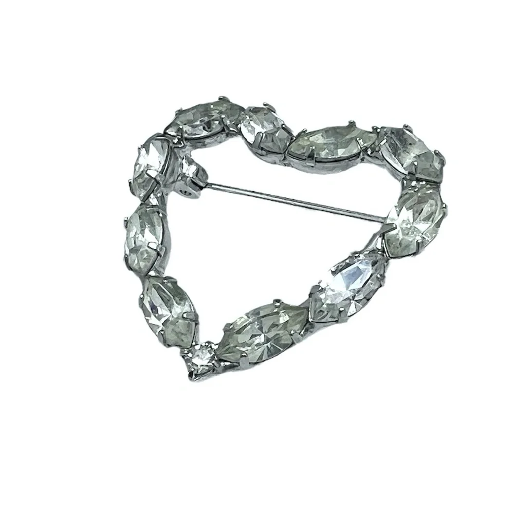 MARQUIS CUT CLEAR CRYSTAL OPEN HEART BROOCH